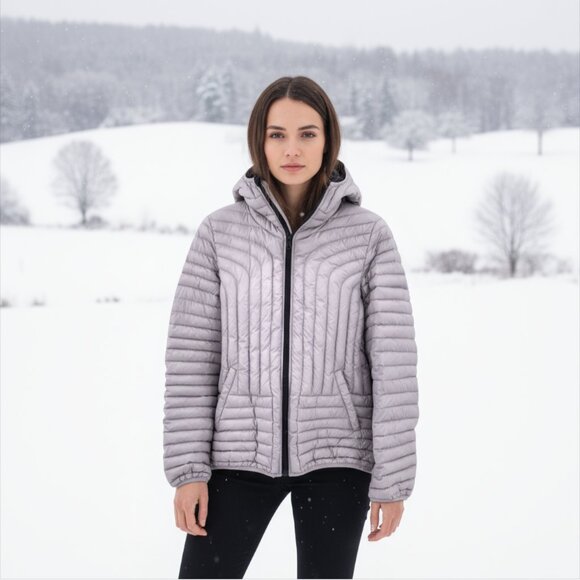 Halifax Traders Light Gray Hooded Goose Down Filled Puffer Jacket Size Medium - Picture 1 of 5